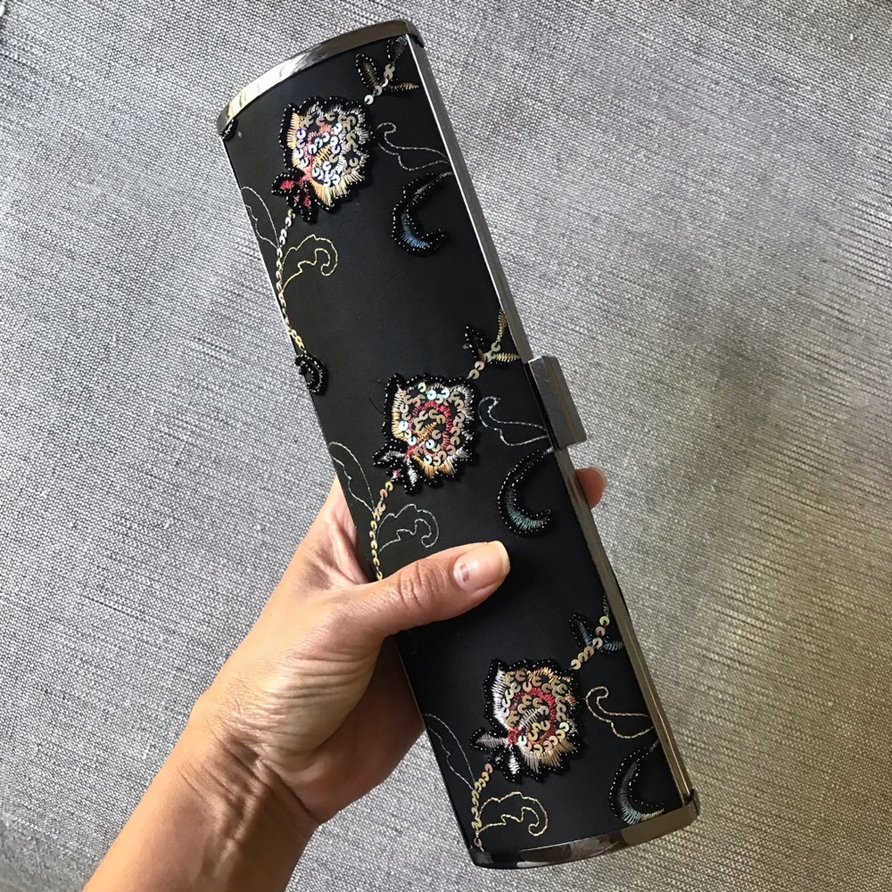 Black sequin clutch.